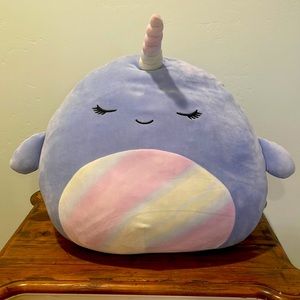 This is a limited edition narwhal unicorn, large sized, squishmallow!